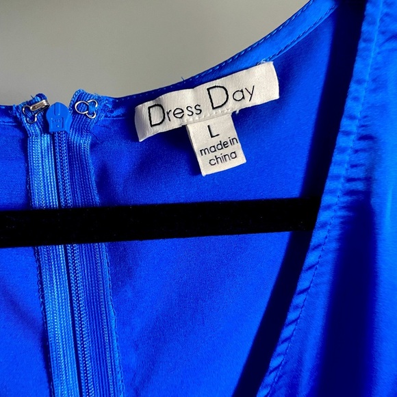 Dress Day Royal Blue Satin Wrap Dress Long Sleeve Size L - Picture 3 of 3